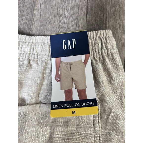 GAP Mens Pull-On Linen Shorts Lt KHAKI Size M Drawstring Pockets Comfort 1274 - Picture 3 of 10